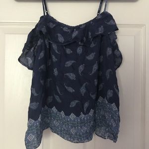 AE Partial off the shoulder ruffle blouse